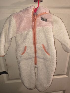 Eddie Bauer Cream and Light Pink Plush Baby One-Piece